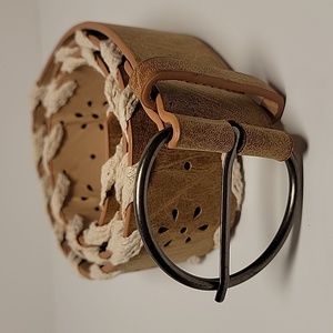 Faux Leather Tan Crochet Laser Cut Flowers Floral Women's Girls Boho Hip…